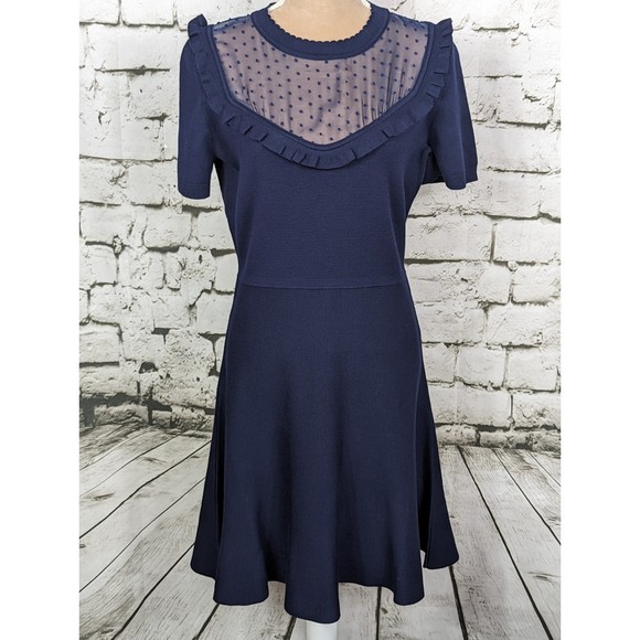 Draper James Navy Blue Dress with Sheer Polka Dot Detail - Picture 2 of 8